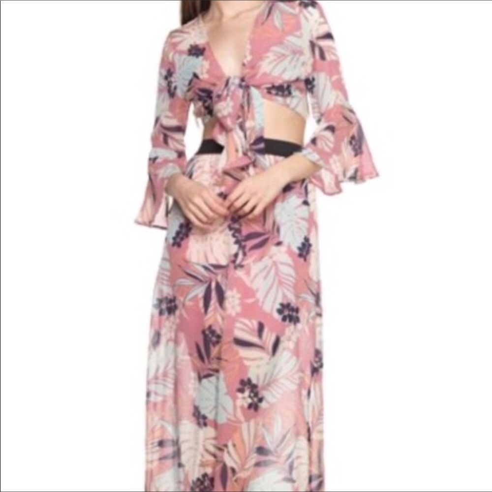 Pink Floral Print Pink Two Piece Maxi Dress NWT